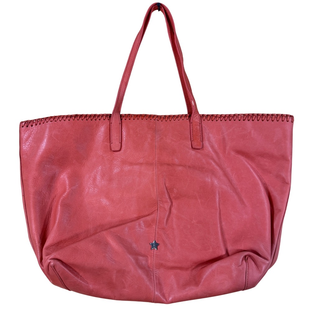 Ash Coral Pink Leather Whipstitch Tote Bag Braided Tassel Star Stud With Dustbag